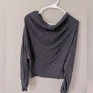 We The Free Charcoal Gray Long Sleeve Draped Neck Knit Top Size XS